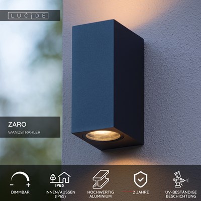 Lucide ZARO - Wandstrahler / Wandleuchte Innen/Außen - 2xGU10 - IP65 - Schwarz